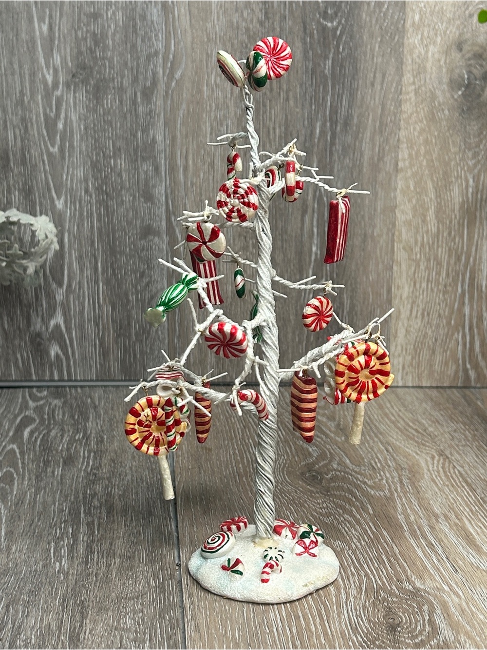 Miniature Peppermint Candy Wire Christmas Tree Tabletop Decor Candyland 10.5"